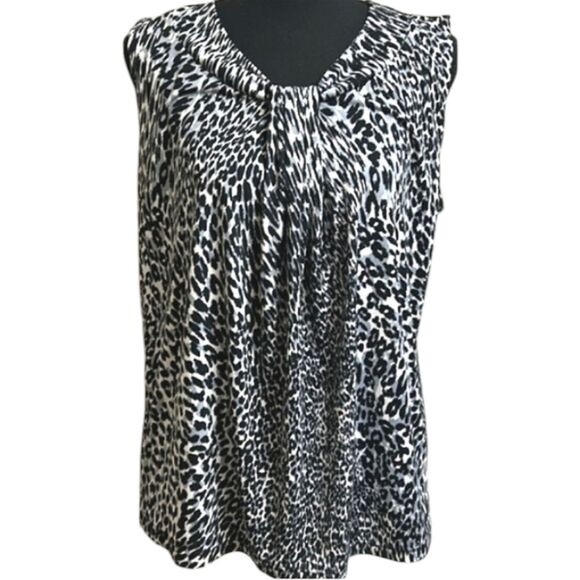 Jones New York Sleeveless Blouse Top Leopard Animal Stretchy Draped Gray… - Picture 1 of 15